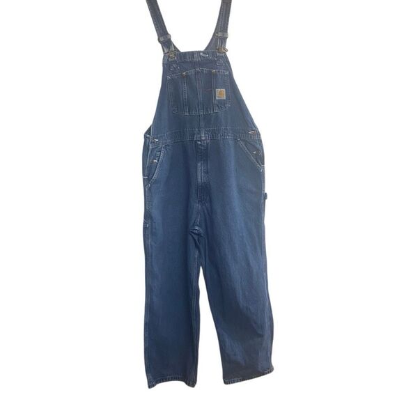 CARHARTT‎ Men’s Blue Denim Carpenter Overalls Size 40X28 R07-DST Relaxed Fit - Picture 1 of 10